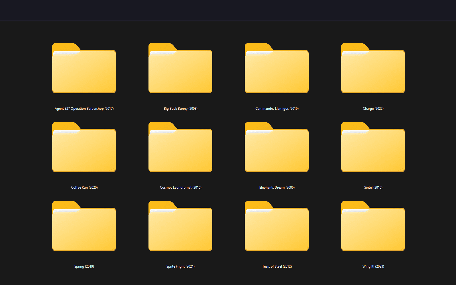 Windows Explorer with default yellow folder icons